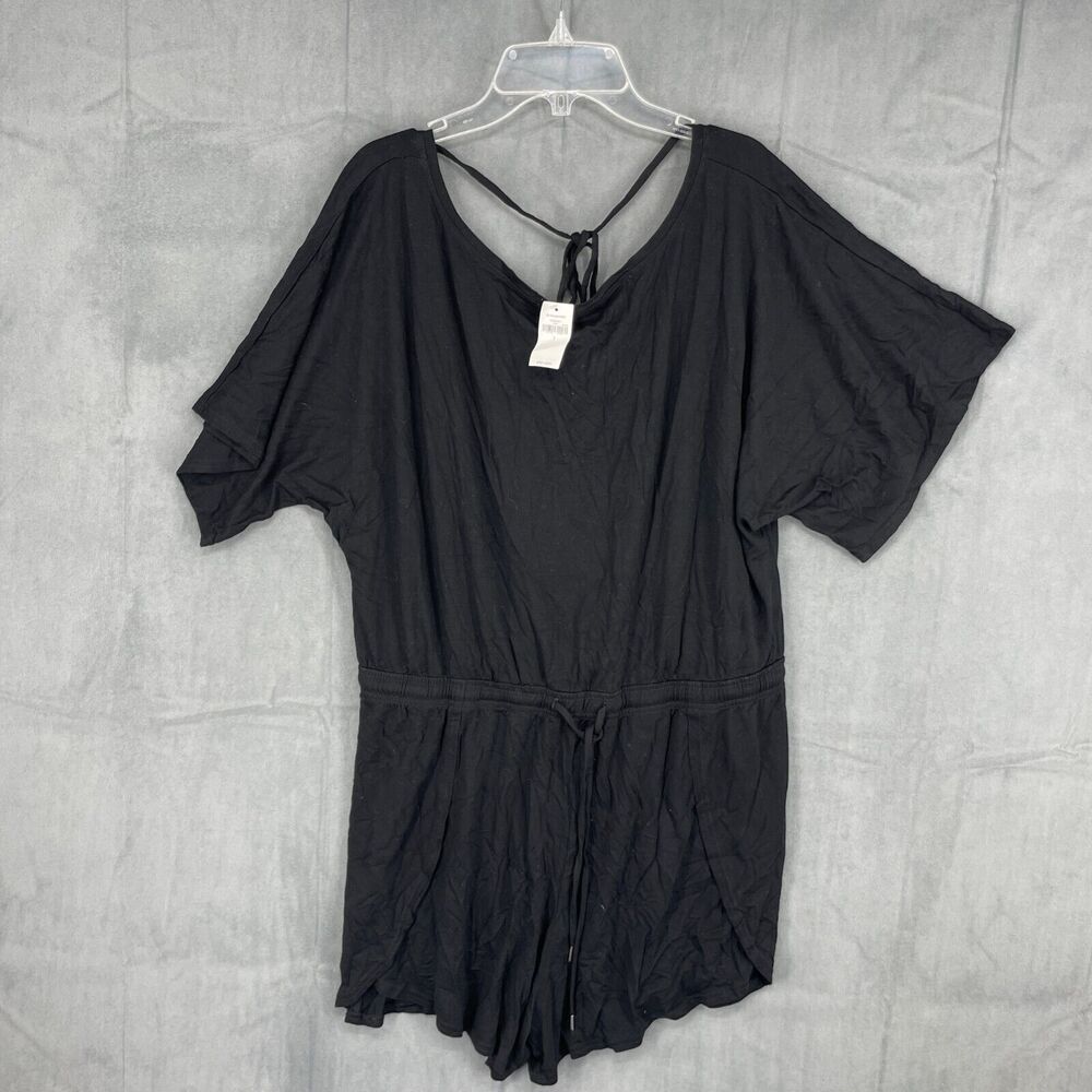 GAP Romper Shorts Womens Large Black Short Sleeve Scoop Neck Drawstring Stretch